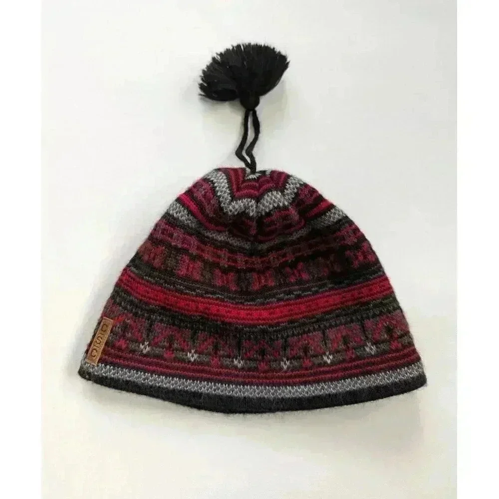 Columbia Aztec Wool Knit Beanie Red Ski Hat Snowboard